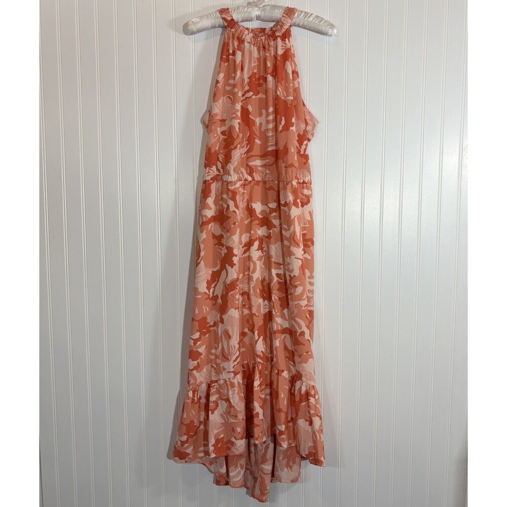 NINE WEST Womens Halter Floral Dress Size L Tiered Ruffle Resort Wedding Guest - Picture 2 of 16